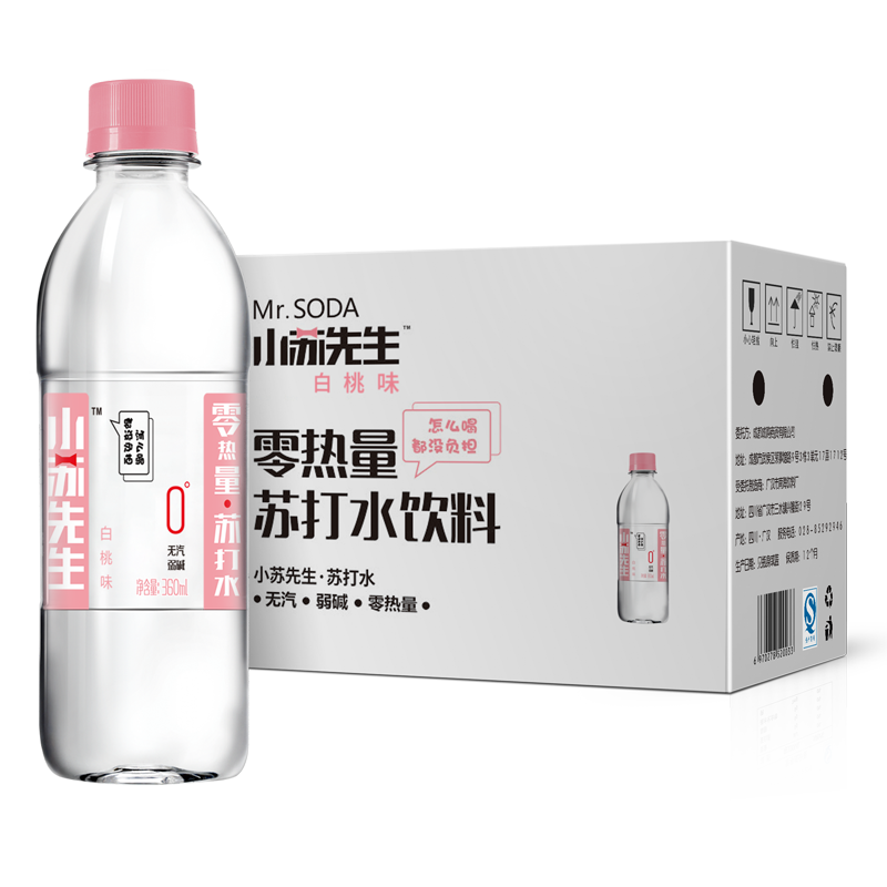 小苏先生 苏打水 无糖0热量 白桃味 360ml*12瓶 Plus,需首购：13.56元