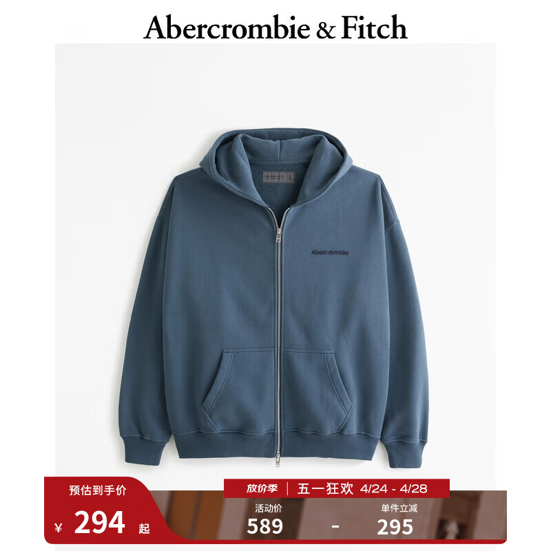 Abercrombie & Fitch 男装 24春夏百搭时尚Logo 款全拉链帽衫 KI122-4251 蓝色 S 212.87元