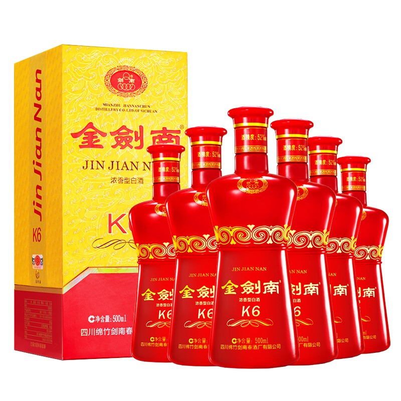 剑南春 金剑南K6 52%vol 浓香型白酒 500ml*6瓶 799元（需用券）