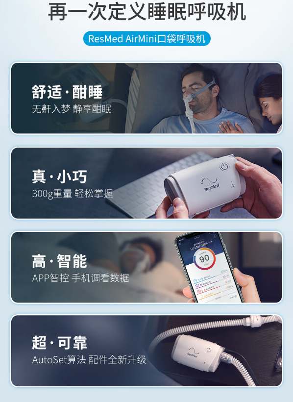 ResMed 瑞思迈 便捷式口袋AirMini 无创呼吸机+N20鼻罩