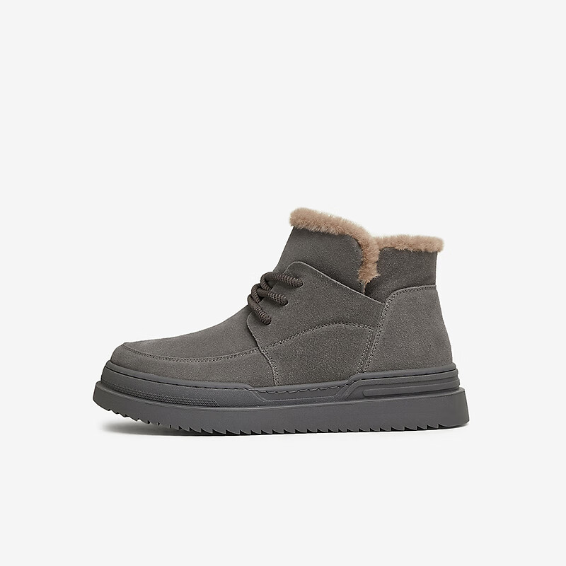 TATA 冬季保暖雪地靴男鞋防水厚底户外牛皮加绒棉鞋OEX01DD4 灰色（仿毛里） 4