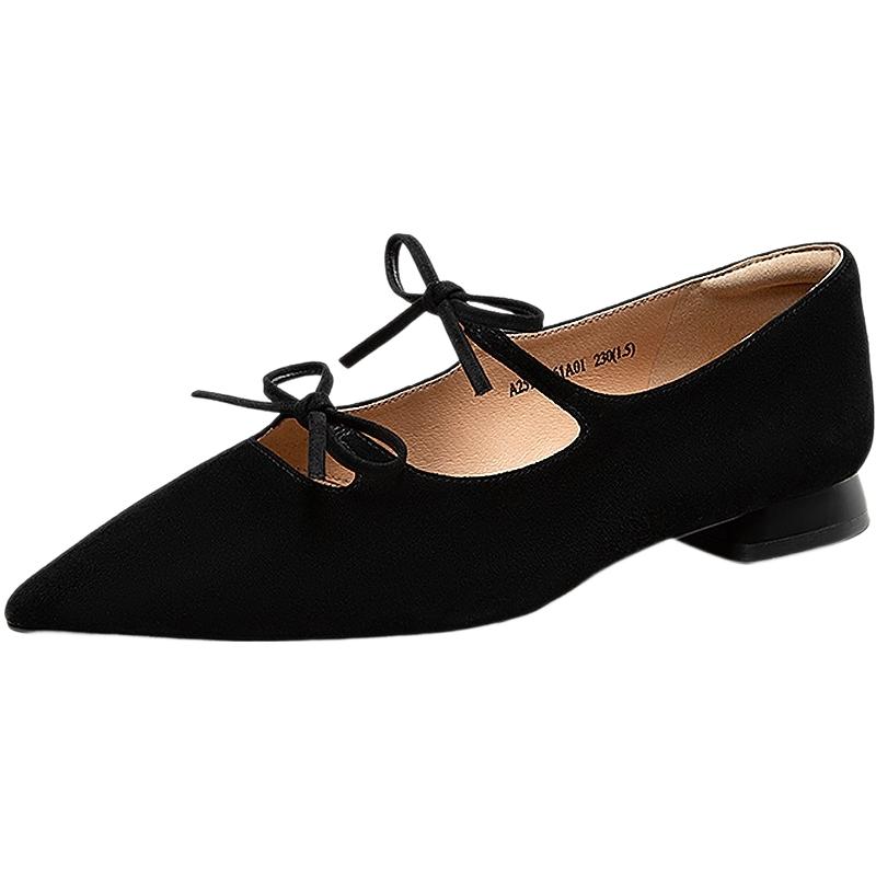 千百度 羊皮蝴蝶结玛丽珍女2025秋凉拖鞋平底单鞋 416元