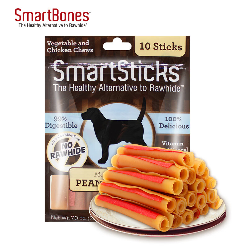 SmartBones 宠物狗狗零食磨牙棒洁齿骨 卷棒花生味-10支装 15元（需买3件，共45