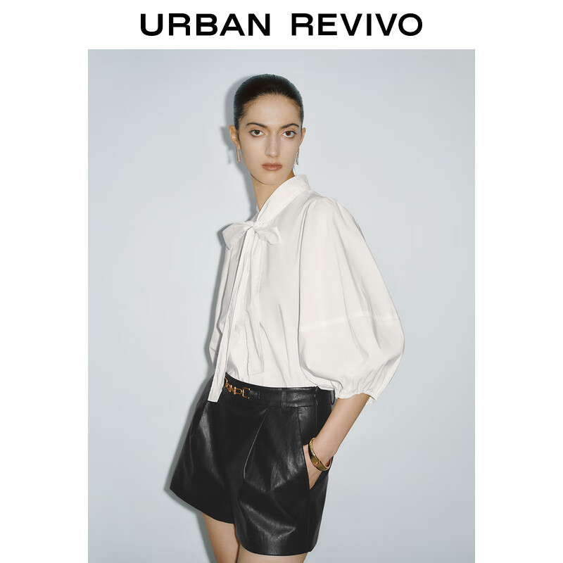 URBAN REVIVO UR2024秋季女装高智感气质纯色灯笼袖开襟衬衫UWG240192 本白 XS 279元