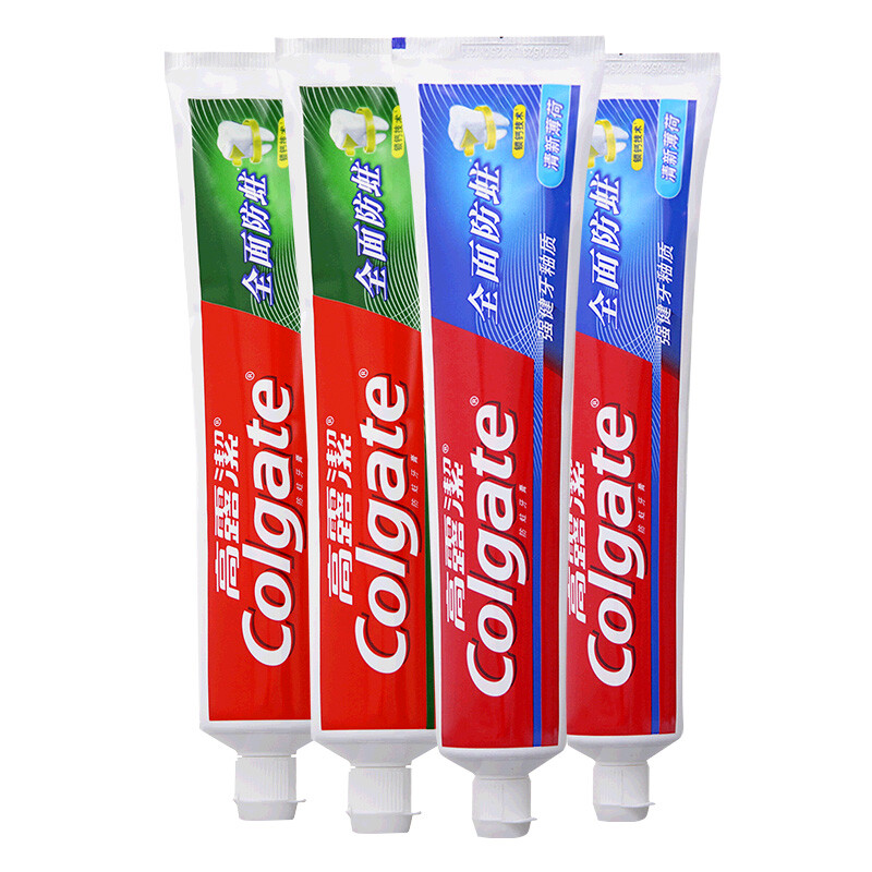 Colgate 高露洁 全面防蛀牙膏大容量4支囤货装（清新薄荷250g×2+超爽薄荷250g×2