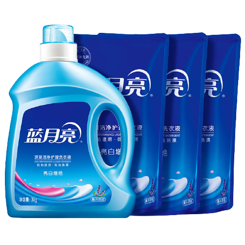 蓝月亮 洗衣液12斤套装：亮白增艳薰衣草3kg瓶+1kg袋*3（拍两件） 46.5元（需