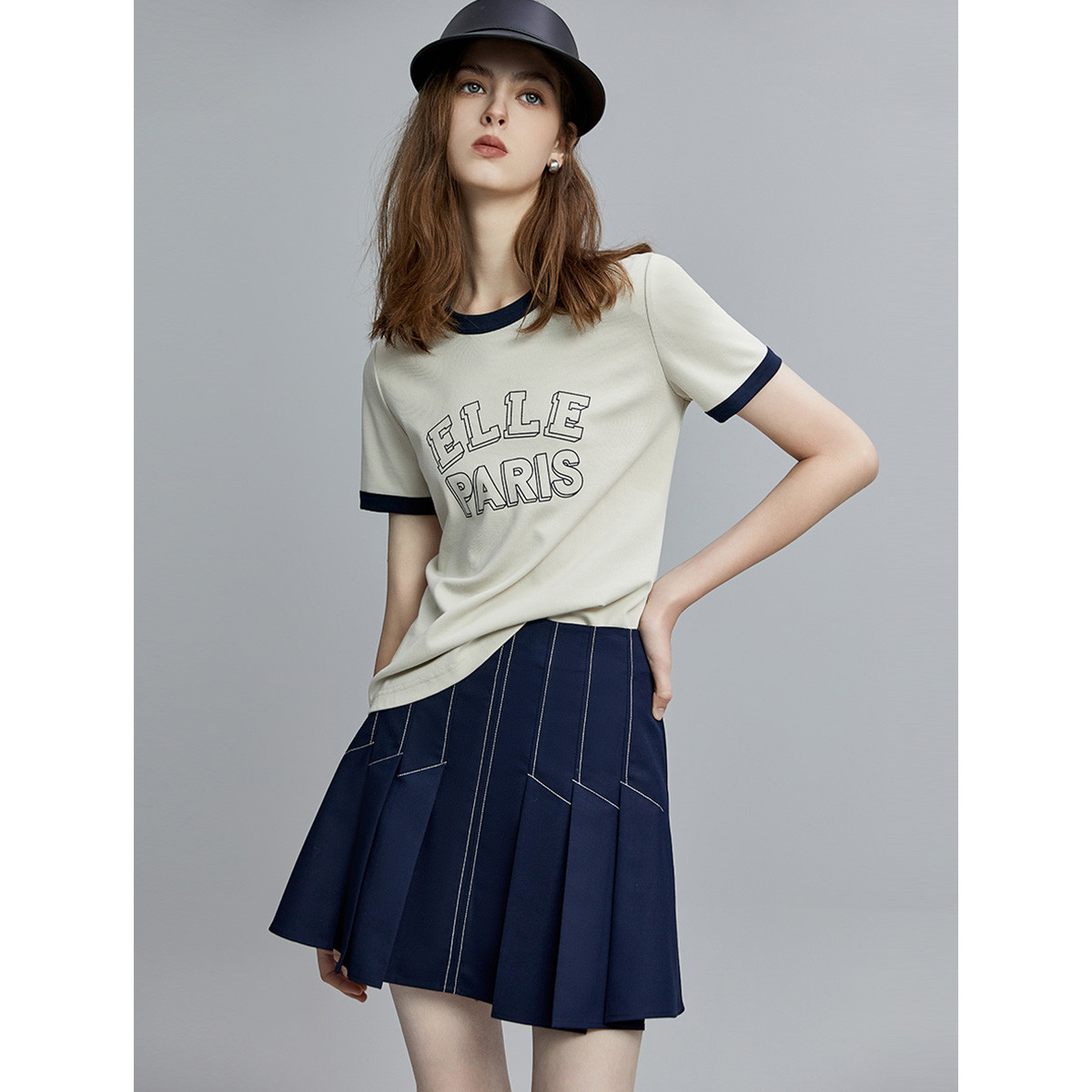 ELLE 夏季时尚休闲风撞色字母印花设计女式短袖T恤 126元包邮