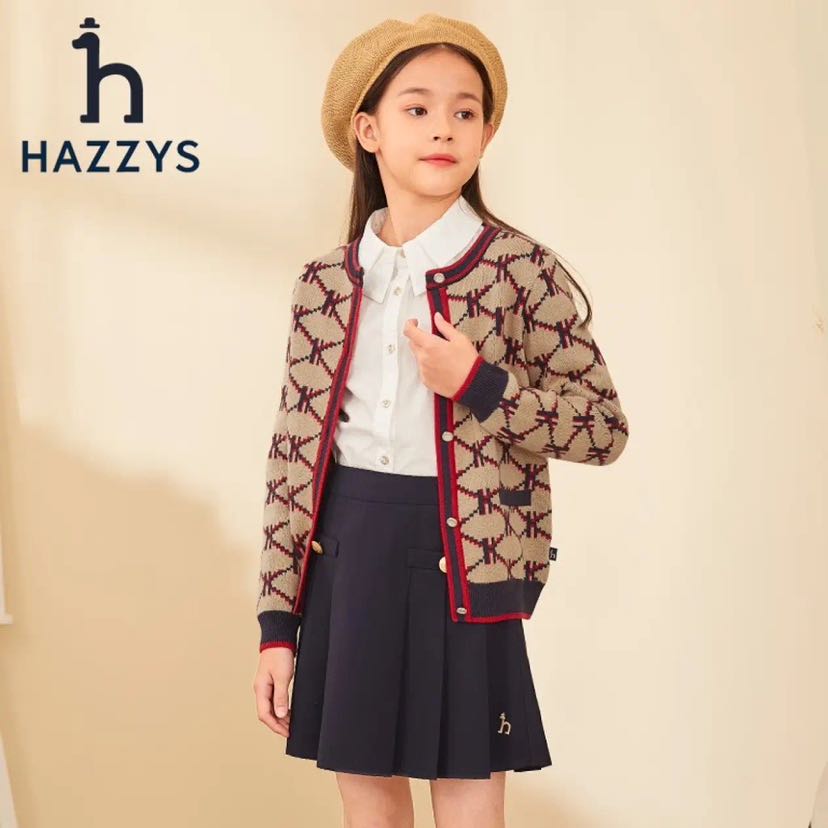 PLUS会员：HAZZYS 哈吉斯 女童学院风针织开衫 暖卡其 113.11元（双重优惠）