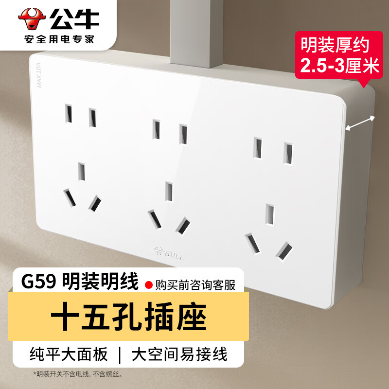 BULL 公牛 明装大板开关插座 G59系列 15孔插座面板十五孔 G59Z623 24.48元