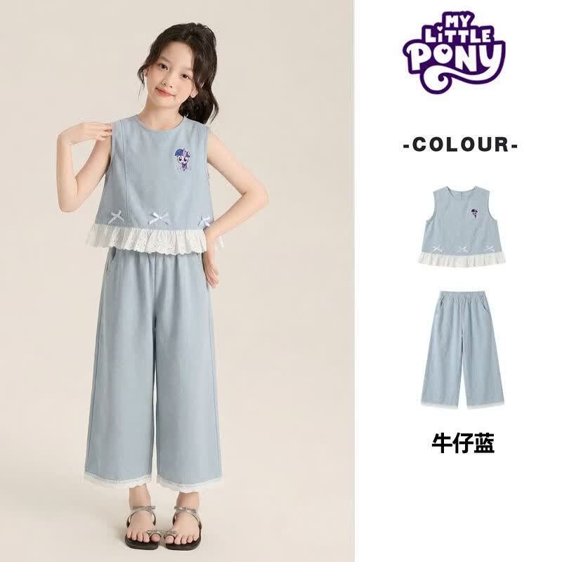 小马宝莉 天丝牛仔无袖阔腿裤两件套 牛仔兰 160 儿童套装 69.9元（需用券）
