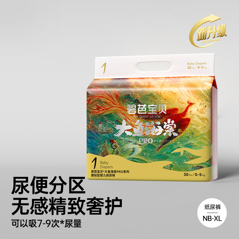 碧芭宝贝 新生儿婴儿纸尿裤 NB30片 0-5kg 大鱼Pro