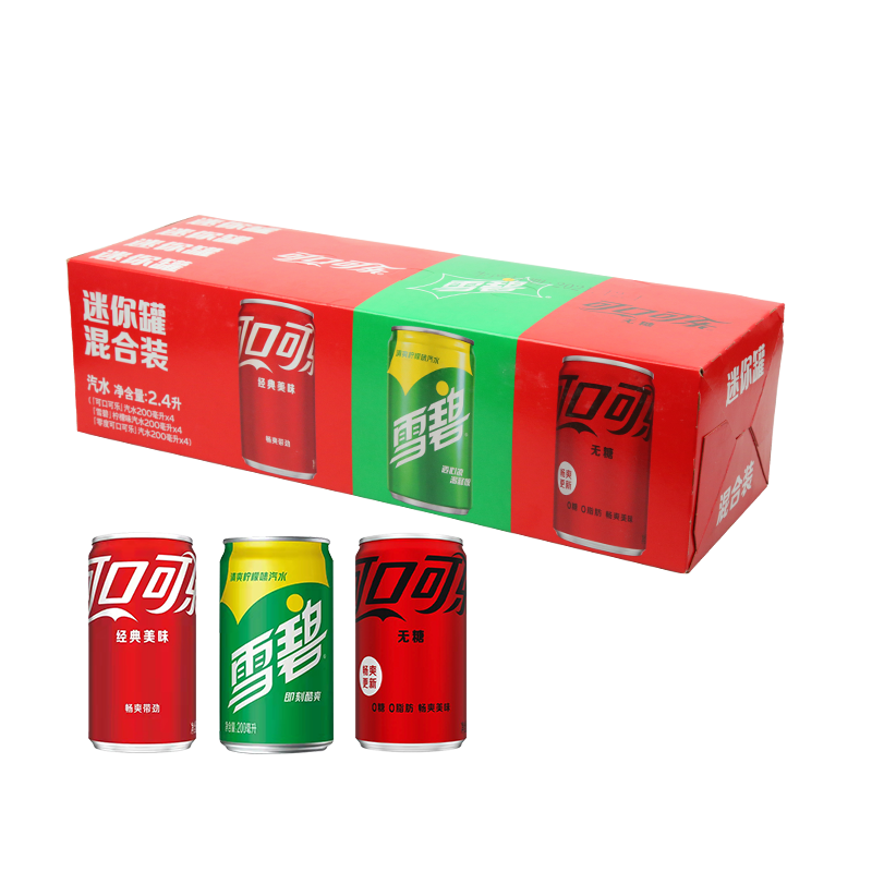 plus会员:可口可乐 Coca-Cola 汽水 可乐*4+雪碧*4+零度可乐*4 200ml*12罐*2件 39.4元