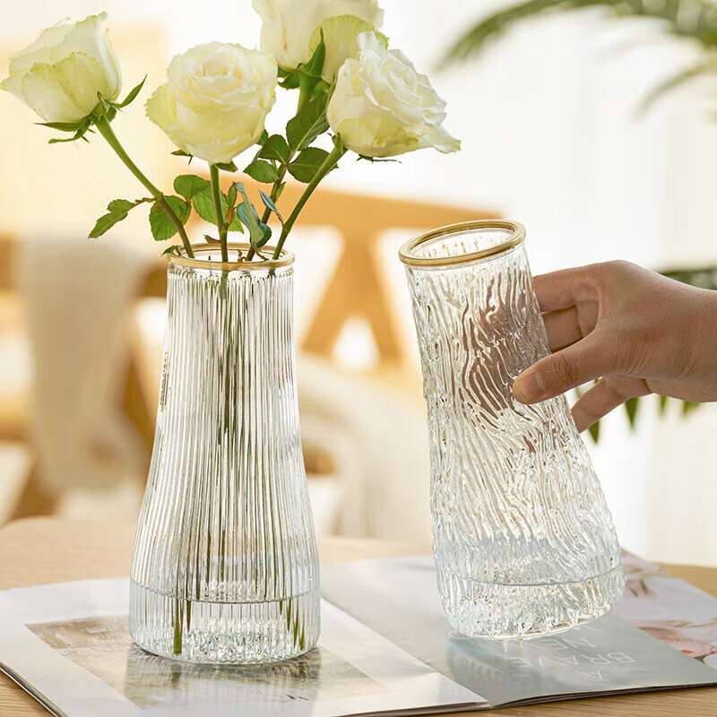米囹 浮雕玻璃花瓶透明水养富贵竹插花摆件 2个 8.3元（需买2件，需用券）