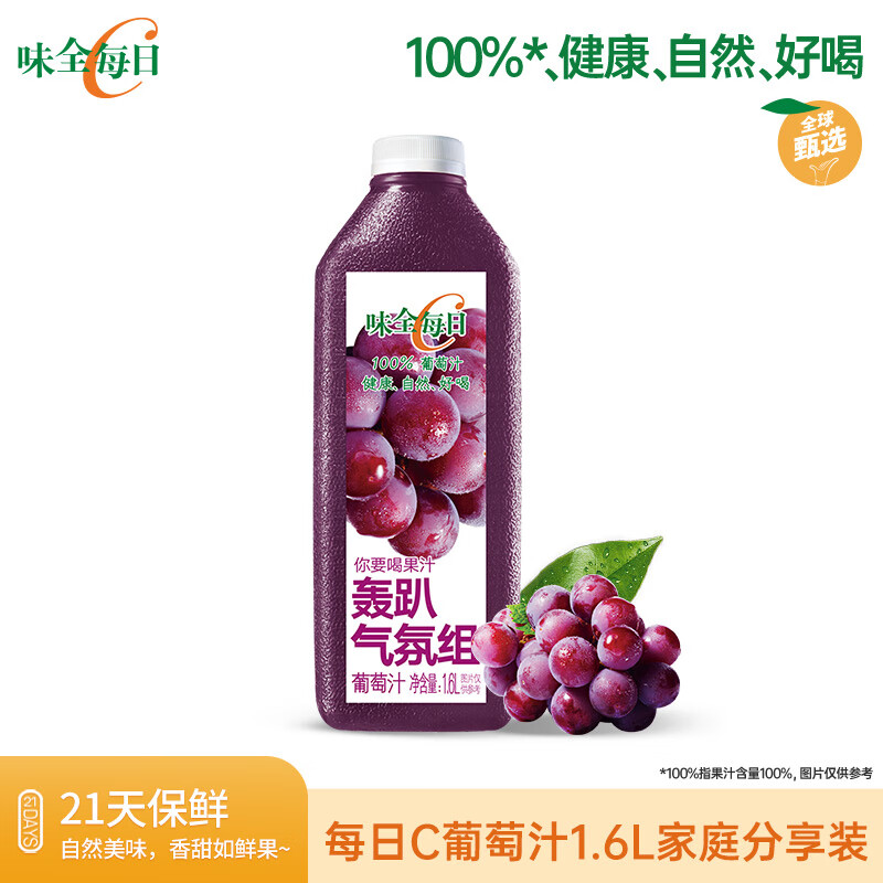 WEICHUAN 味全 每日C葡萄汁 1600ml 100%果汁 冷藏果蔬汁饮料 19.09元（需买3件，需