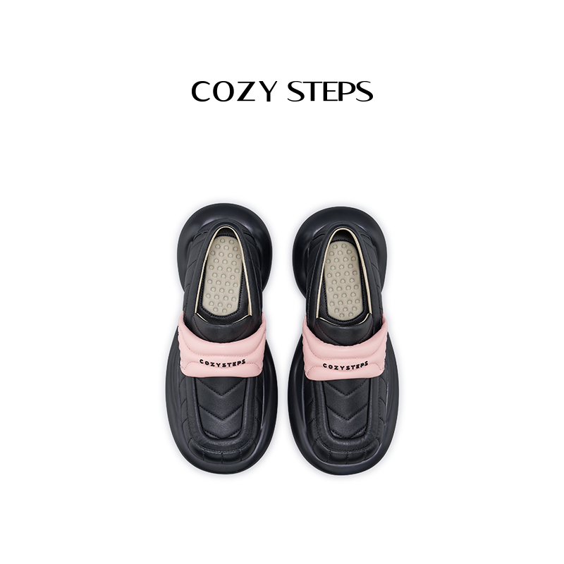 COZY STEPS 可至 春季休闲舒适乐福鞋厚底Q弹增高泡泡鞋 5171 曜石黑+青梅绿 5171