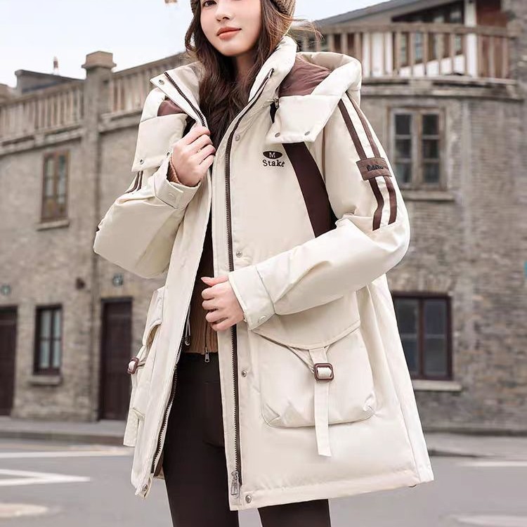 鸭鸭羽绒服 女士2025冬季美拉德风中长款收腰显瘦加厚鸭绒外套 177.1元（需