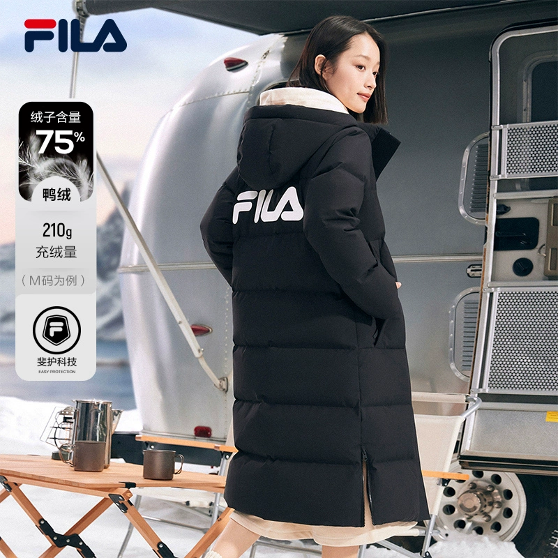 FILA 斐乐女子羽绒服秋冬加厚连帽拉链长款防泼水防污保暖外套女 ￥1699