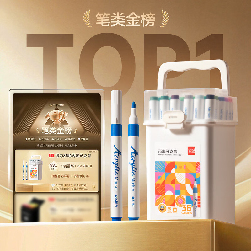 得力 36色 丙烯马克笔单头三角杆 HM331-36 22.95元 - 清风线报