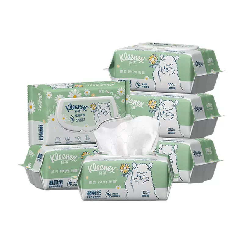 Kleenex 舒洁 湿厕纸羊驼家庭装100抽*6包+赠40片*2包 ￥57.71