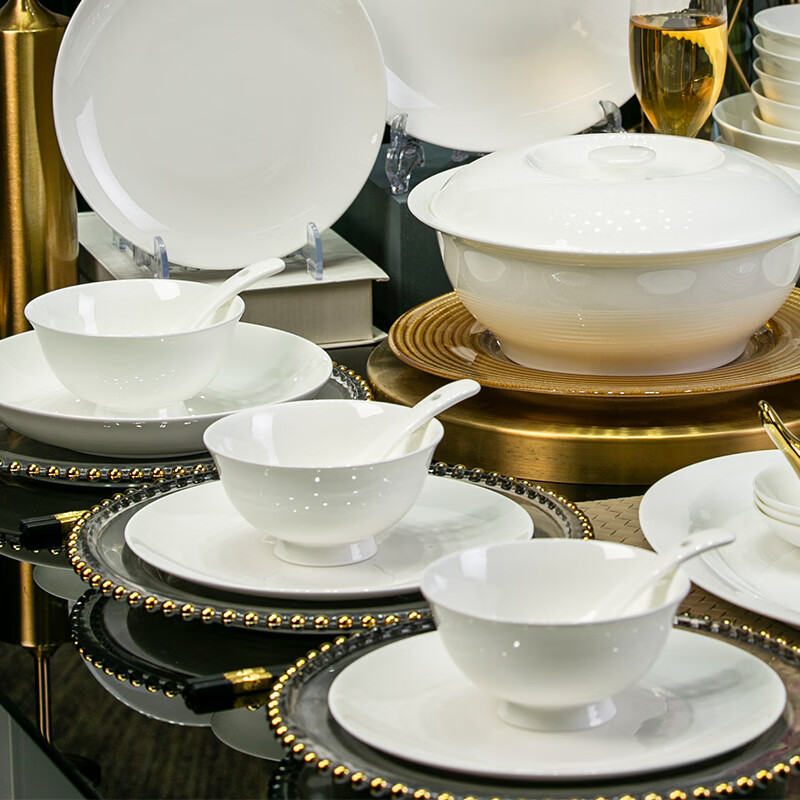 移动端：尚行知是 碗盘餐具陶瓷碗碟套装简约纯白餐具整套中式碗套装乔迁