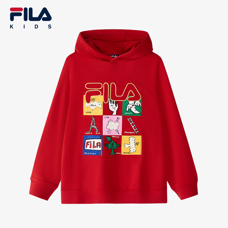 FILA 儿童红色连帽卫衣2025春季新款新年衣服亲子 535.6元