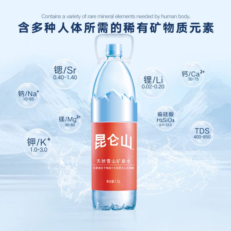 昆仑山 雪山天然矿泉水 1.5L*60瓶 312元 - 线报酷