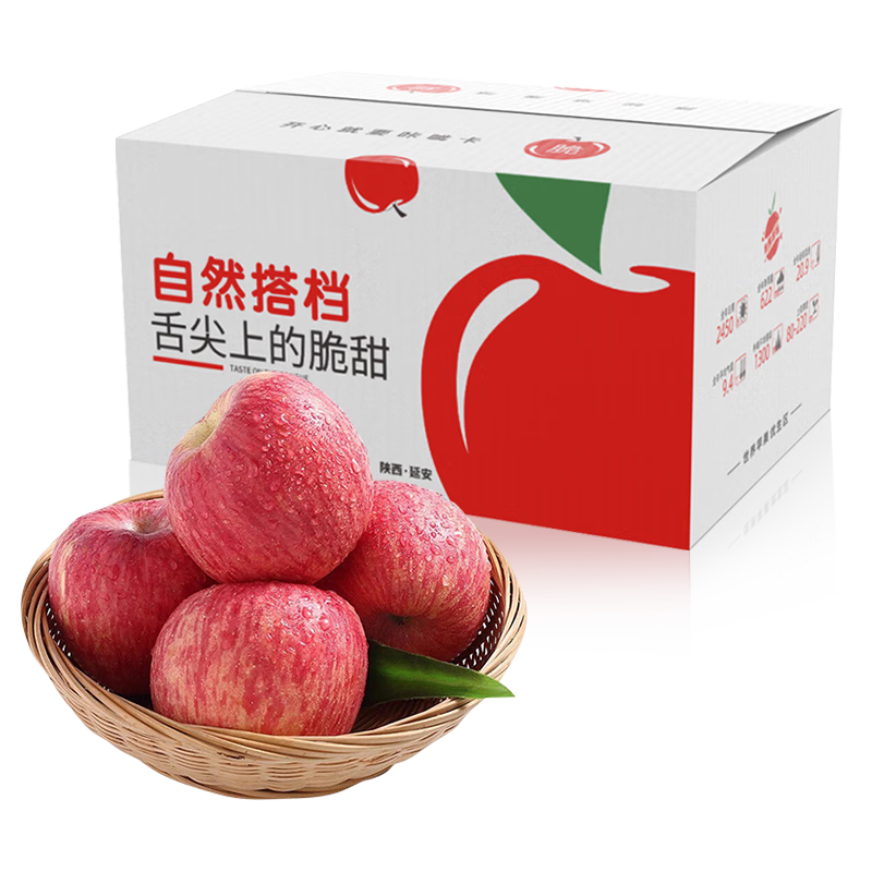 京东特价app：自然搭档 陕西洛川苹果红富士水果礼盒 6枚特小果（单果150-170