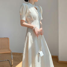 FOURDATRY 复古改良白色旗袍2024女装夏季国风连衣裙短袖气质感裙子 图片色 S 1