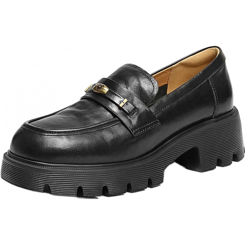 百丽 复古抓皱一脚蹬牛皮乐福鞋女2026春新商场款小皮鞋F2A1DAA6 黑色 39 (245mm)