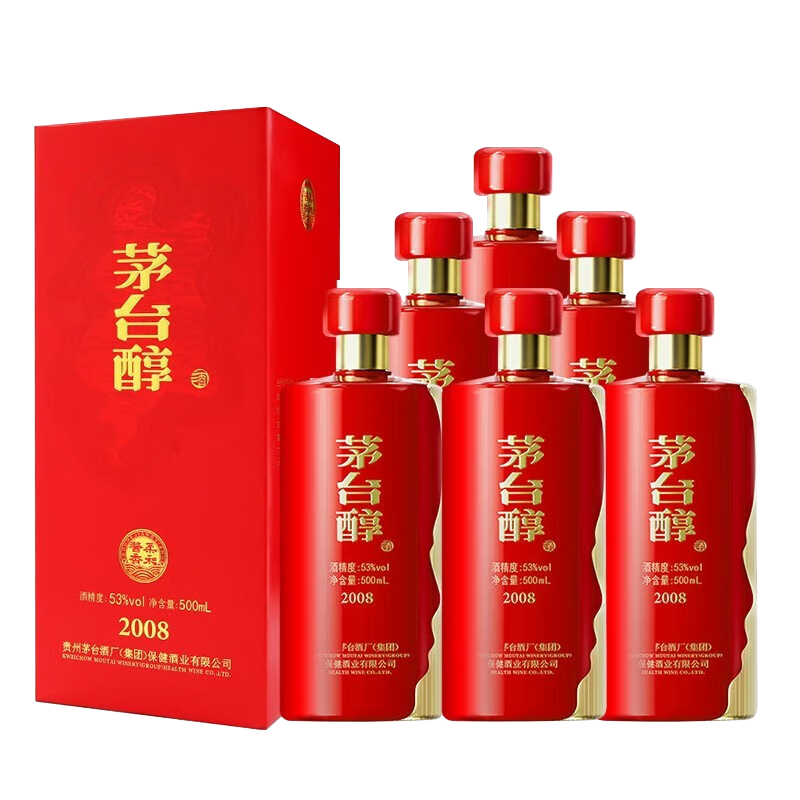 京东百亿补贴、pLus会员:茅台（MOUTAI）集团 茅台醇2008 53度 酱香型白酒 500ml*6