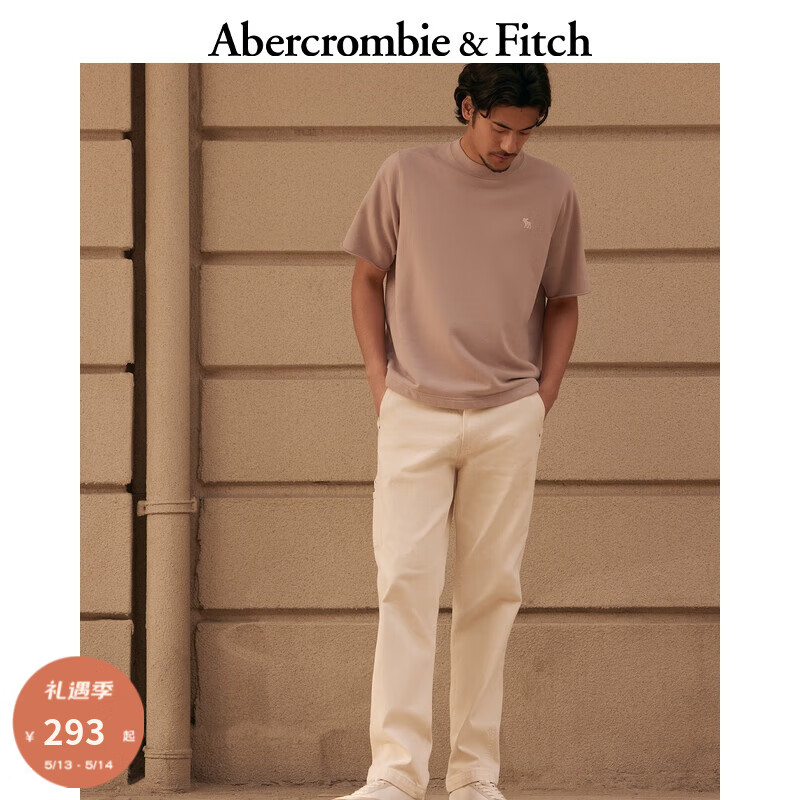 Abercrombie & Fitch 男装女装装 24春夏小麋鹿圆领毛圈布短袖T恤 358705-1 浅粉色 XS