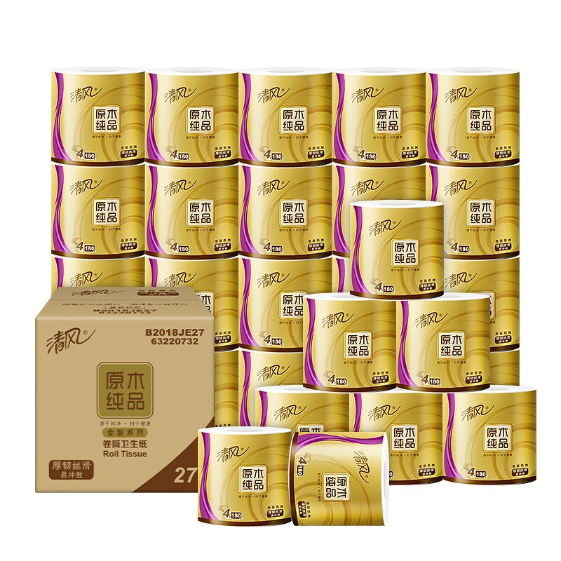 清风 原木纯品金装系列 有芯卷纸125g*30卷 33.44元