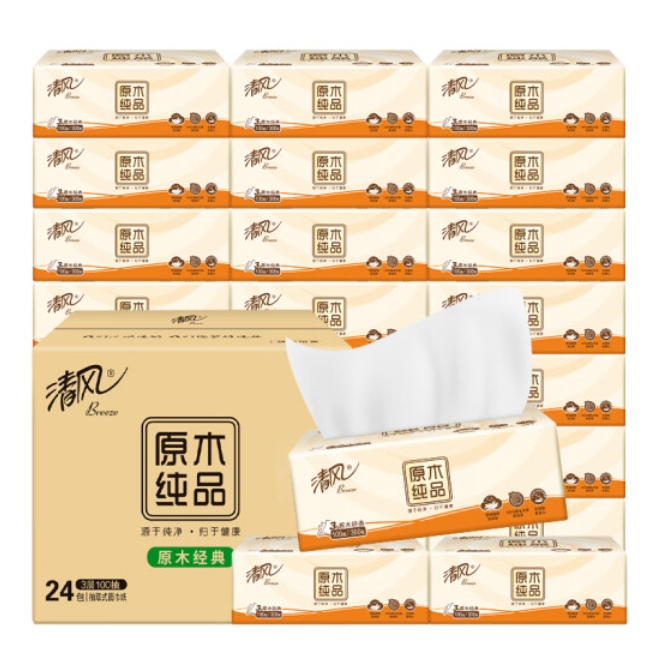 Breeze 清风 原木纯品抽纸3层100抽24包 整箱 20.63元（需买4件，需用券）