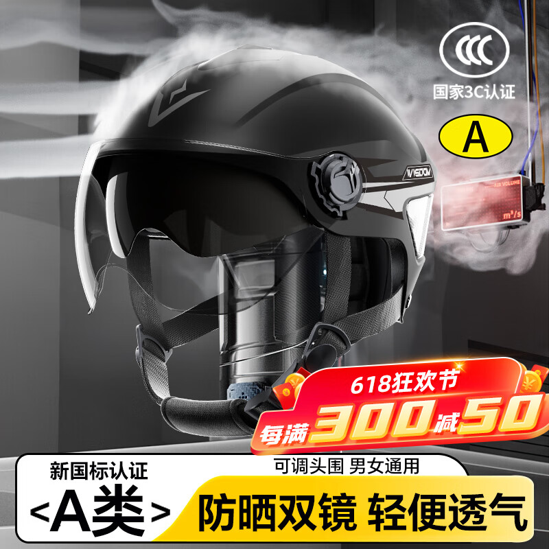 IVISDOM VISDOM头盔3C认证电动车新国标男女士夏季摩托车半盔双镜片电瓶车安全