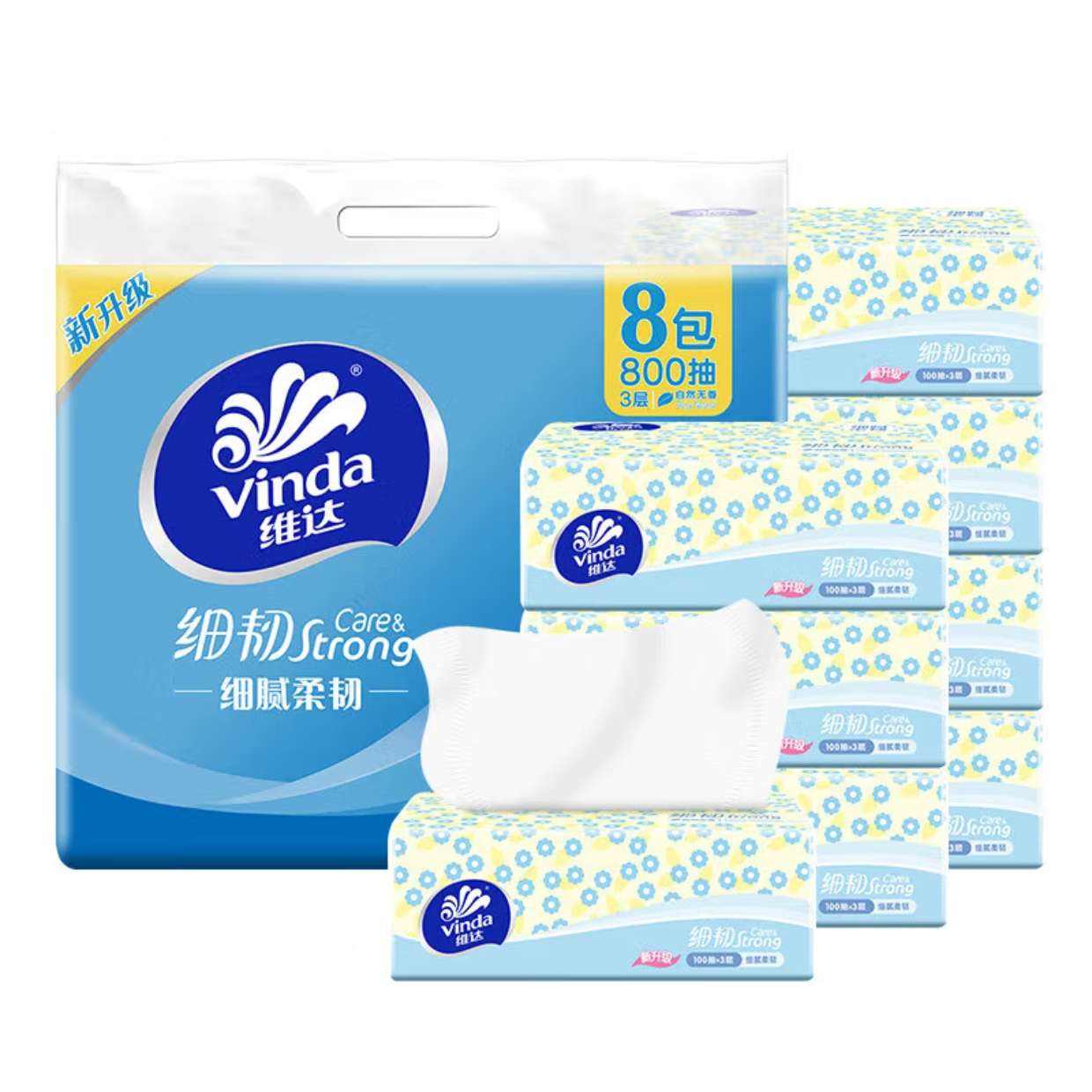 plus会员:维达（Vinda）抽纸 细韧 3层100抽24包＊3件 76.53元包邮（合25.51元/件）