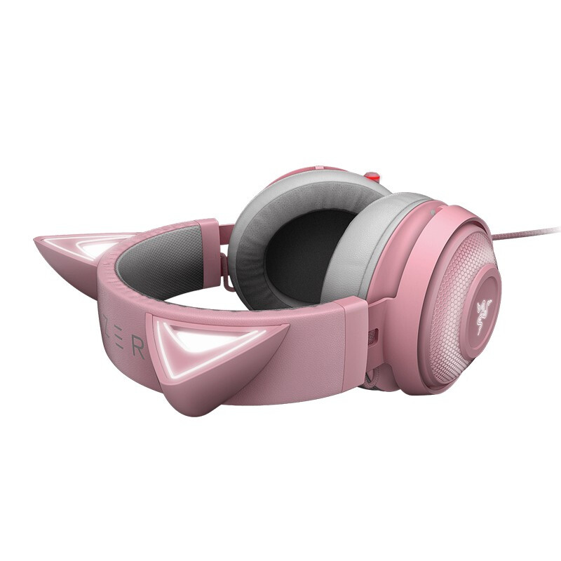 RAZER 雷蛇 北海巨妖 萌猫版 耳罩式头戴式主动降噪有线游戏耳机 粉红色 USB-A