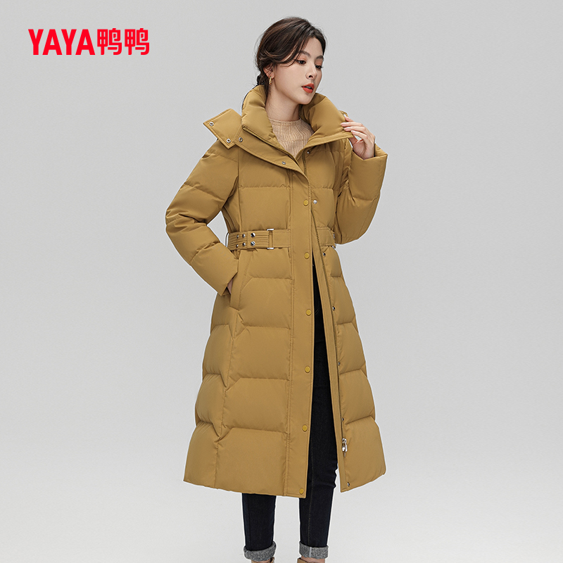 YAYA 鸭鸭羽绒服 女2023年冬季新品长款连帽时尚纯色百搭韩版保暖外套W 399元