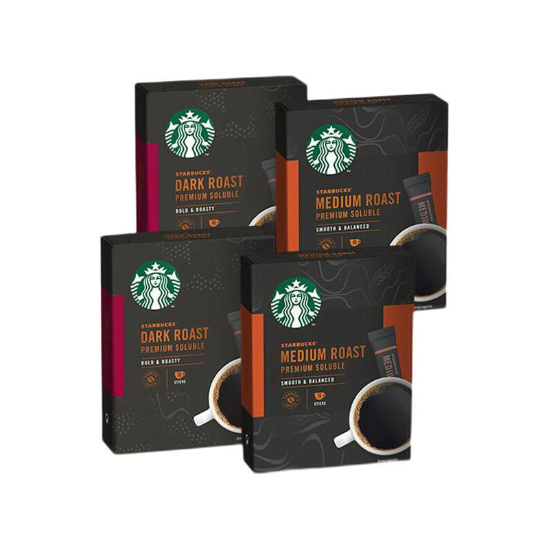 STARBUCKS 星巴克 速溶黑咖啡组合装 2口味 4盒（深度烘焙2盒+中度烘焙2盒） 107
