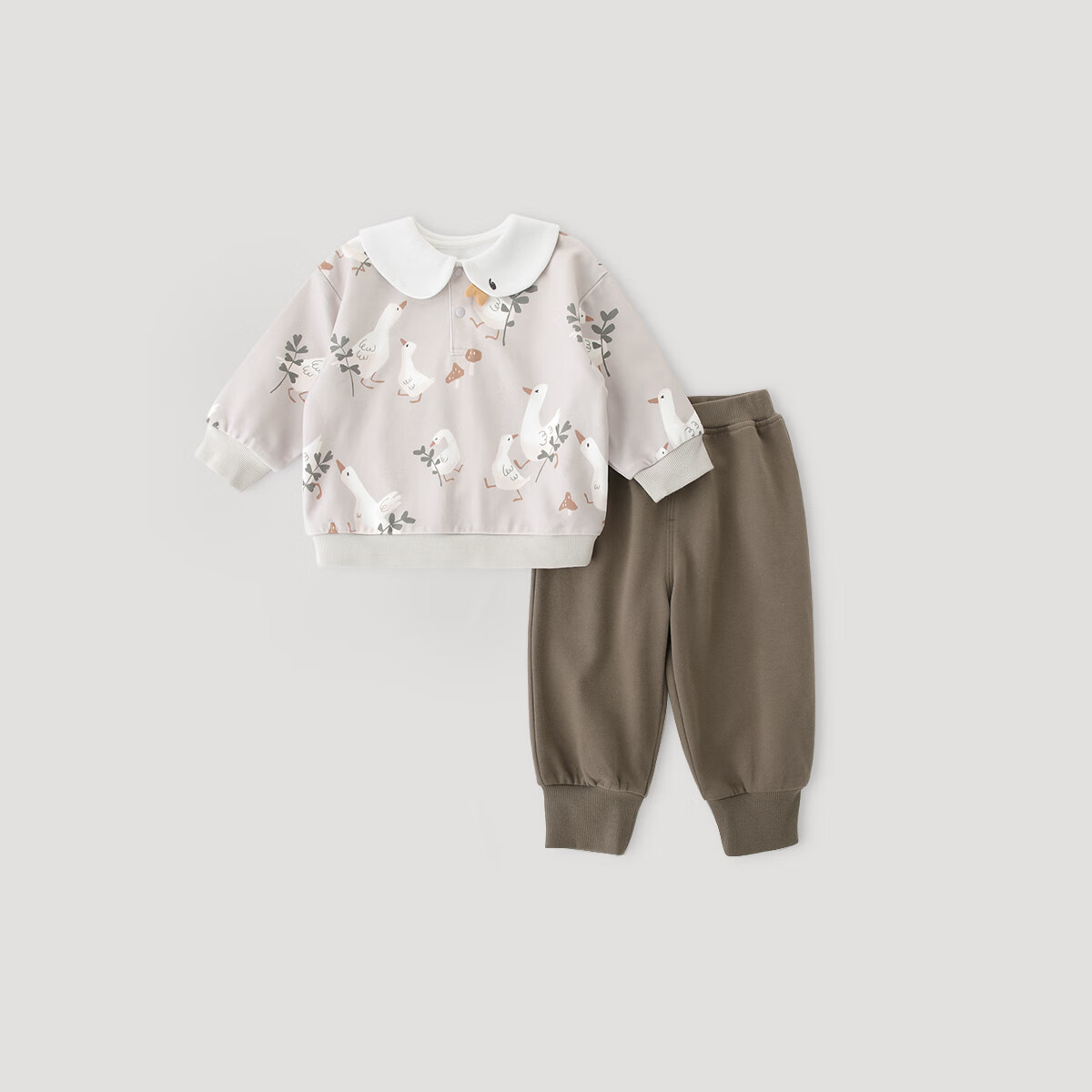 巴厘小猪 女童卫衣套装秋季甜美可爱女宝宝两件套婴幼儿分体衣服 小鸭寻