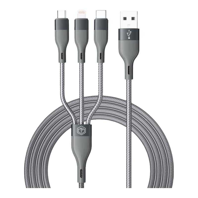 京东京造 快充多功能 三合一充电线 Type-C, Lightning, Micro USB 尼龙织 USB-A 3.5A 9.