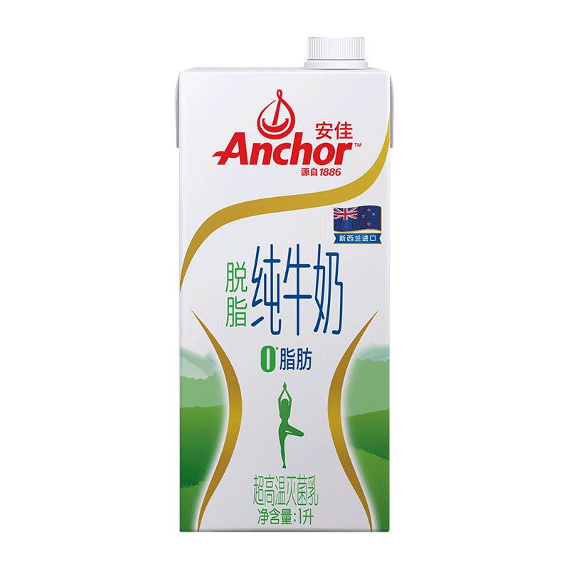 再补货、plus会员：安佳（Anchor）脱脂牛奶 3.6g蛋白质牛奶 新西兰原装进口1L 