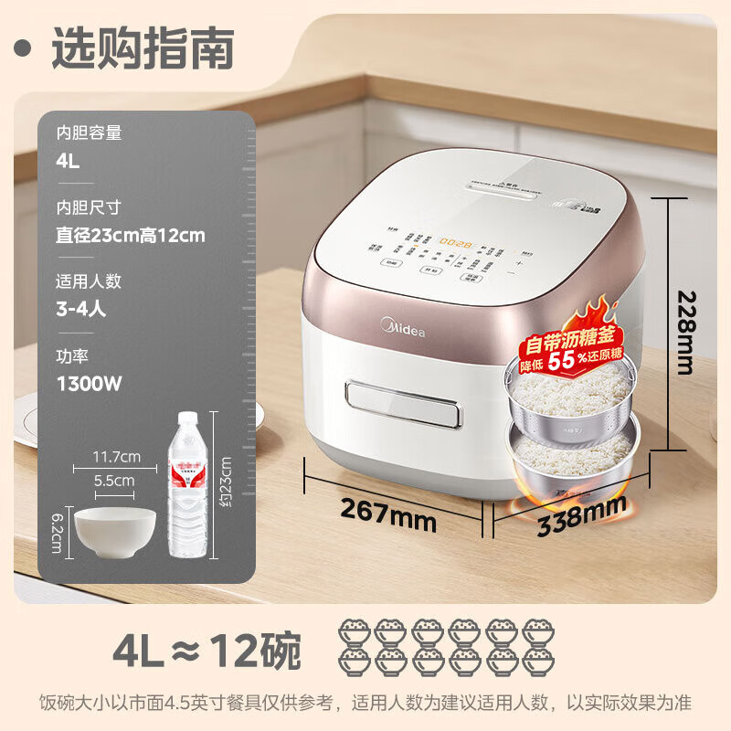 美的 IH低糖电饭煲0涂层 316L 4L 469元（需用券）