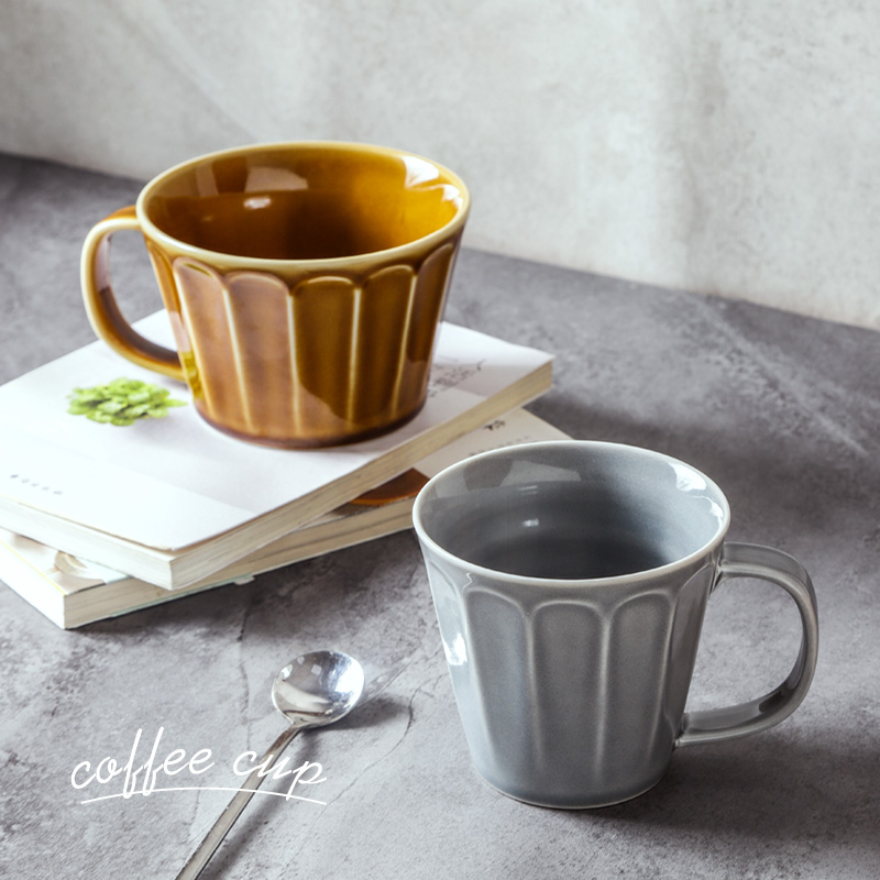 TSURUYA 鹤家印 日本进口陶瓷杯子家用情侣咖啡杯马克杯浮雕早餐杯大汤杯 64.