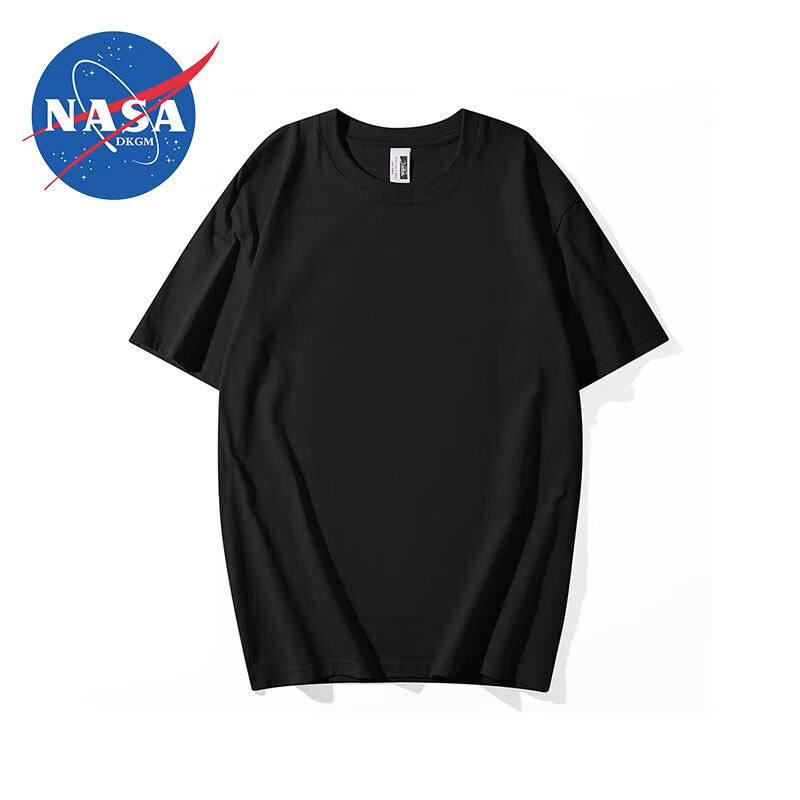 NASADKGM 短袖T恤男夏季新款男士纯棉百搭青少年男士纯色圆领短袖上衣 黑色 X