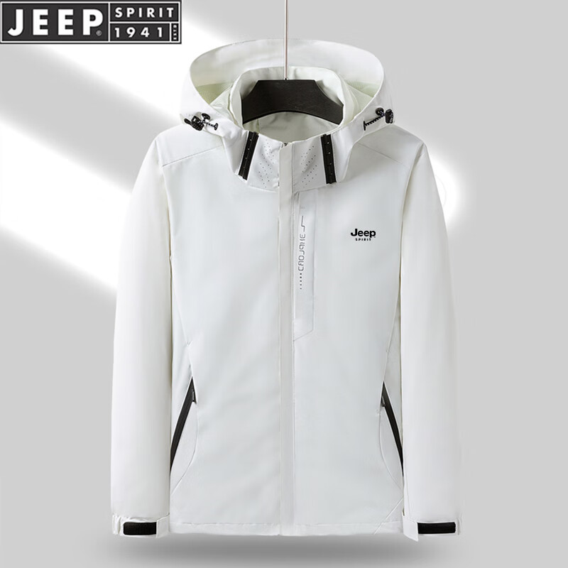 JEEP SPIRIT 吉普冲锋衣男春秋夹克冬季外套男防风户外运动服男装 象牙白 L 99