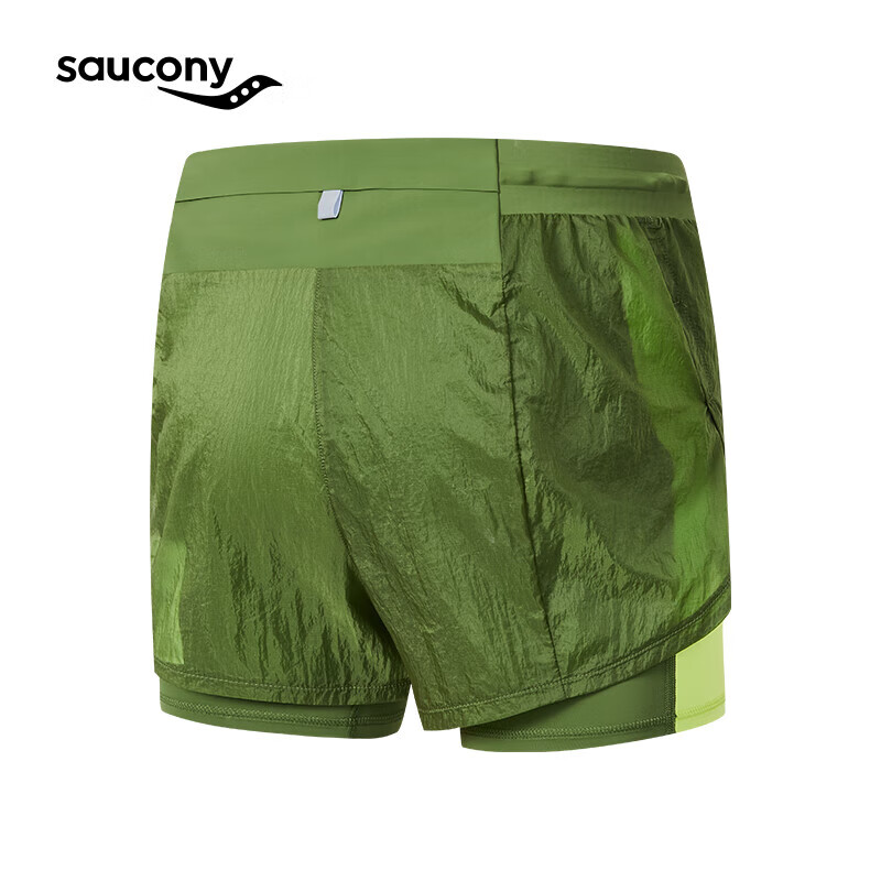 saucony 索康尼 专业运动跑步双层吸湿排汗透气内衬梭织短裤女子暗绿S 285.3元