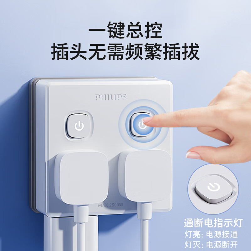 PHILIPS 飞利浦 新国标分控排插/插座/排插/86型一转四【分控 26.83元（需用券