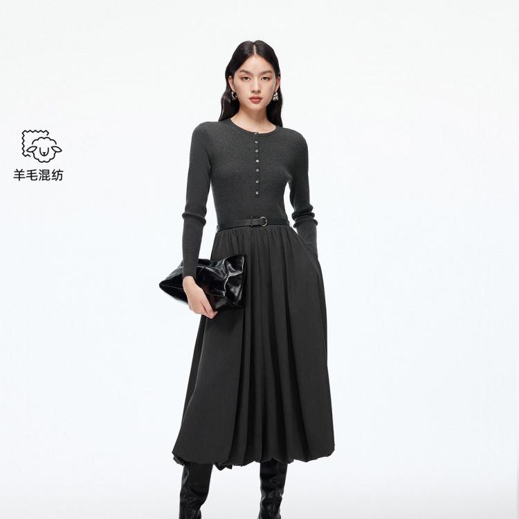 VERO MODA 秋冬含再生纤维素中长裙简约通勤法式温柔连衣裙 359元