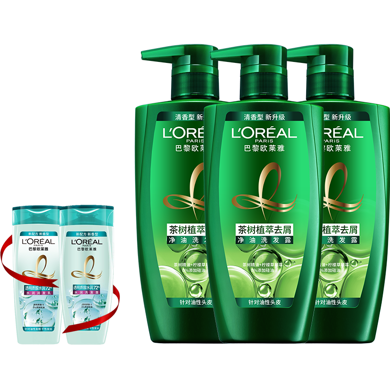 L'OREAL PARIS 欧莱雅茶树植萃洗发水 油头清爽控油男士女士去屑止痒洗发露500m