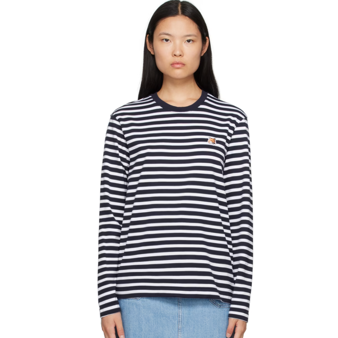 MAISON KITSUNÉ 狐狸头女款条纹长袖T恤 4折 $90（约655.08元）